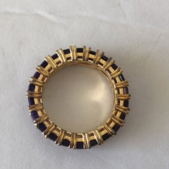 Emerald Cut Band Gold Plated Sterling Silver 925 Gen Amethyst Purple Ring Sz.8 - Picture 11 of 16